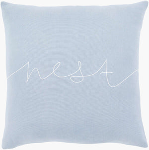 Surya Motto Accent Pillow - Elegant 20" Cotton Decor Piece With Unique Pattern, Easy Care, Indian-made Quality Light Blue Cotton,Cotton Mtt002-2222d