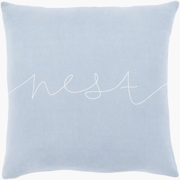 Surya Motto Accent Pillow - Elegant 20" Cotton Decor Piece With Unique Pattern, Easy Care, Indian-made Quality Light Blue Cotton,Cotton Mtt002-2222d