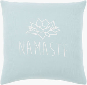 Surya Motto Accent Pillow - Elegant 20" Cotton Decor Piece With Unique Pattern, Easy Care, Indian-made Quality Pale Blue Cotton,Cotton Mtt005-1818p