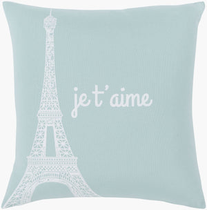 Surya Motto Accent Pillow - Elegant 20" Cotton Decor Piece With Unique Pattern, Easy Care, Indian-made Quality Pale Blue Cotton,Cotton Mtt007-2020d