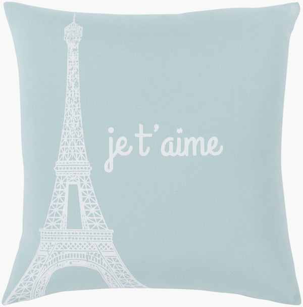 Surya Motto Accent Pillow - Elegant 20" Cotton Decor Piece With Unique Pattern, Easy Care, Indian-made Quality Pale Blue Cotton,Cotton Mtt007-2020d