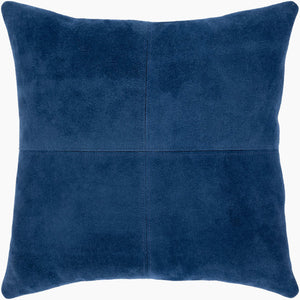 Surya Manitou 20"L X 20"W Rustic Accent Pillow - Crafted Cotton & Leather, Made In Argentina, Easy Care Navy Leather,Cotton Mtu001-2020