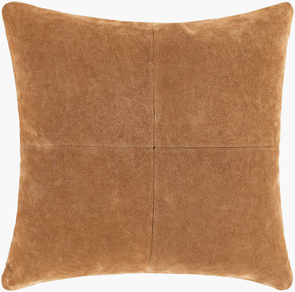 Surya Manitou 20"L X 20"W Rustic Accent Pillow - Crafted Cotton & Leather, Made In Argentina, Easy Care Brown Leather,Cotton Mtu002-2020d