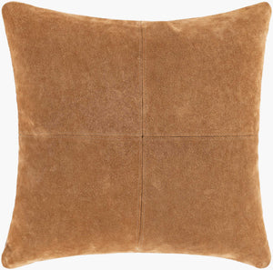 Surya Manitou 20"L X 20"W Rustic Accent Pillow - Crafted Cotton & Leather, Made In Argentina, Easy Care Brown Leather,Cotton Mtu002-2020d