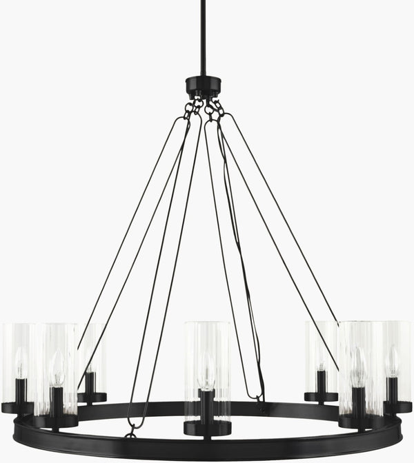 Livabliss Motovun Iron Frame Chandelier with Glass Shades for Loft Dining Room Rustic Decor MTV-004