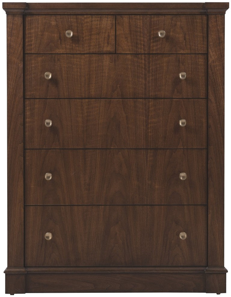 Hooker Furniture Archives Six-Drawer Chest Classic Walnut Veneer — Dovetail Construction, Cedar-Lined Drawer, Brass Knobs (97) 6123-90210-89