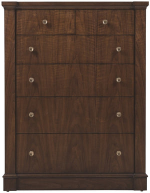 Hooker Furniture Archives Six-Drawer Chest Classic Walnut Veneer — Dovetail Construction, Cedar-Lined Drawer, Brass Knobs (97) 6123-90210-89
