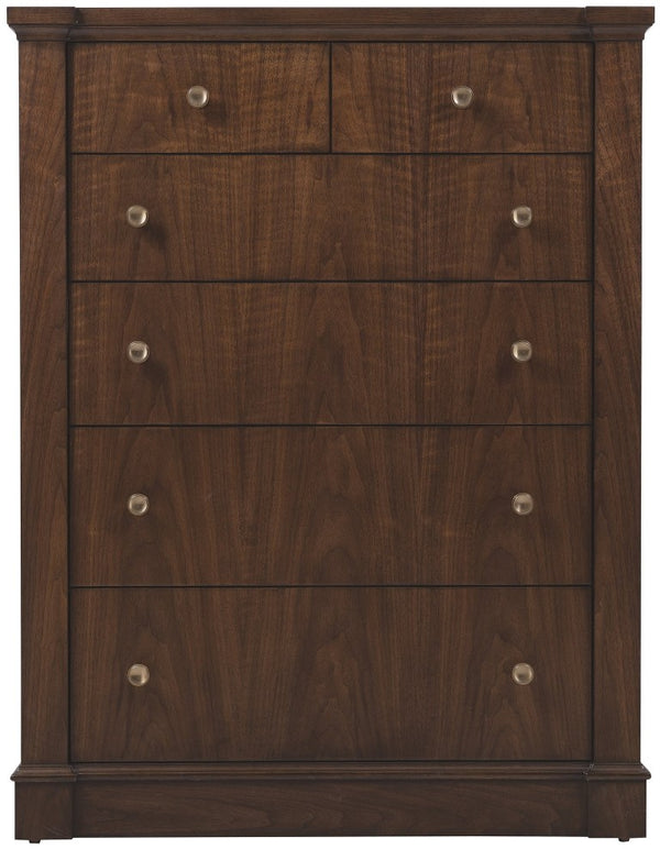 Hooker Furniture Archives Six-Drawer Chest Classic Walnut Veneer — Dovetail Construction, Cedar-Lined Drawer, Brass Knobs (97) 6123-90210-89