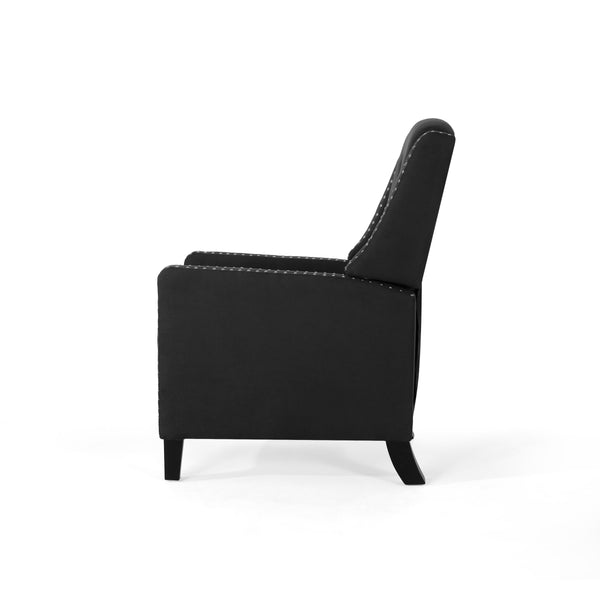 English Elm Classic Club Chair in Dark Grey Fabric with Birch Legs and Push Back Recline 61371.00