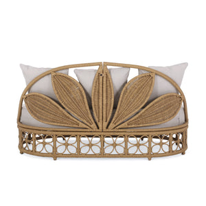 English Elm Christopher Knight Home® - Patio Shane Wicker Outdoor Daybed with Pillows — 60" Boho Rattan Lounger, Water-Resistant Cushions, Floral Backrest 72158.00LBRN