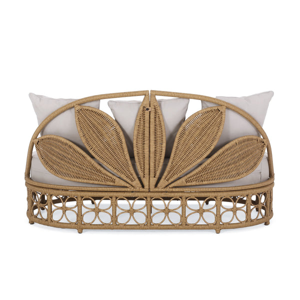 English Elm Christopher Knight Home® - Patio Shane Wicker Outdoor Daybed with Pillows — 60" Boho Rattan Lounger, Water-Resistant Cushions, Floral Backrest 72158.00LBRN