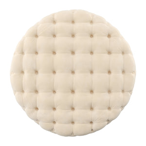 Homelegance By Top-Line Pietro Round Tufted Ottoman with Casters Beige Velvet