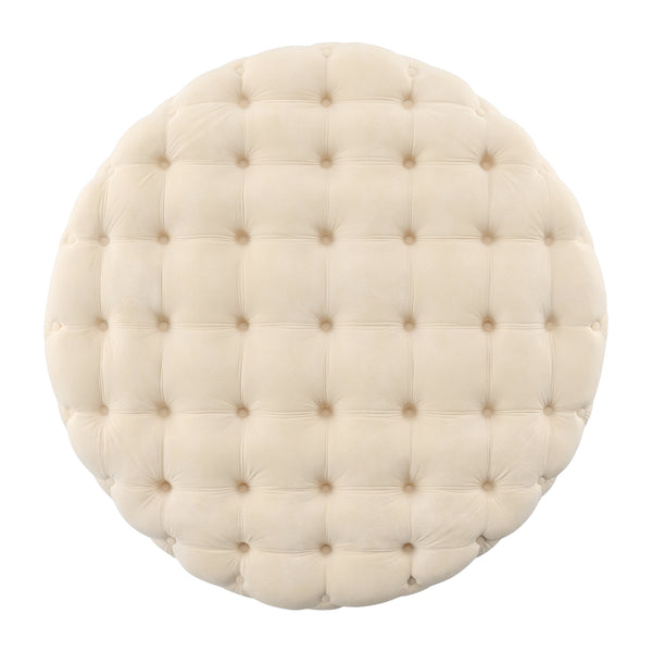 Homelegance By Top-Line Pietro Round Tufted Ottoman with Casters Beige Velvet