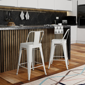 English Elm Rayne - Set Of 2 Stylish White Metal Counter Height Stools For Modern Kitchens & Bars B136P159485-GIGA