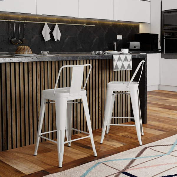 English Elm Rayne - Set Of 2 Stylish White Metal Counter Height Stools For Modern Kitchens & Bars B136P159485-GIGA