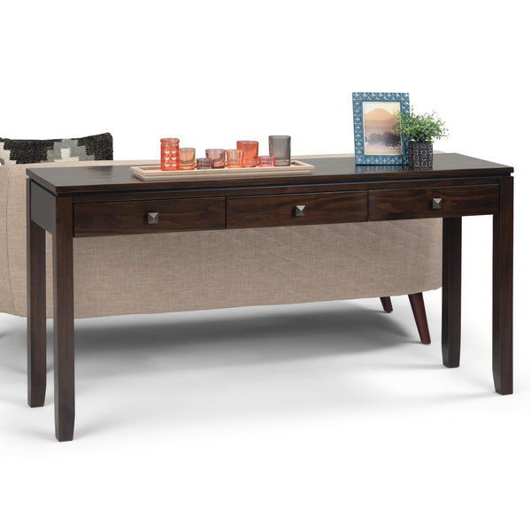English Elm Cosmopolitan - Handcrafted Mahogany Brown Console Table With 3 Drawers For Stylish Storage Solutions B136P159519