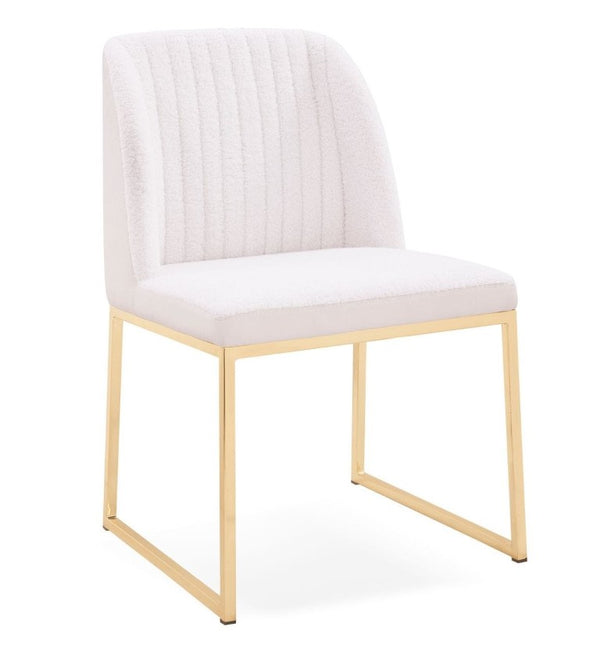 VIG Furniture Muir Luxe White Sherpa Dining Chair Set Of 2 With Gold Legs, Channel-Tufted Comfort & Modern Glam (96) VGHR3622-WHT-DC