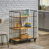 Christopher Knight Home® - Noble House - Colwill Modern Industrial Handcrafted Mango Wood Kitchen Cart with Wheels, Natural and Black