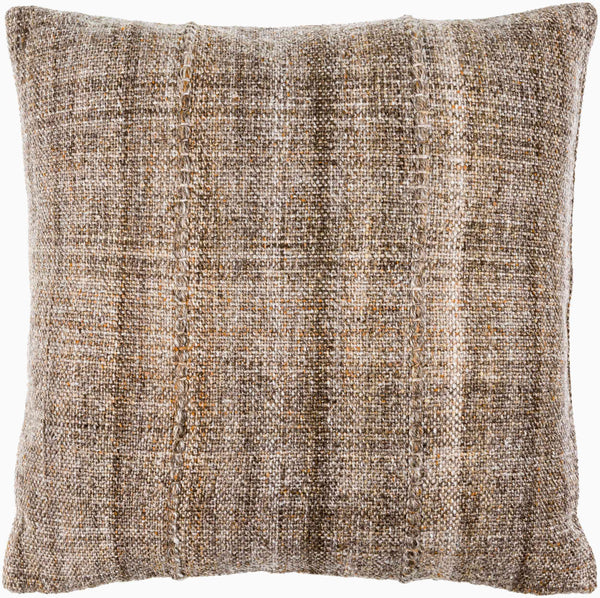 Surya Mudcloth Eco-friendly 18"X18" Outdoor Safe Accent Pillow - Stylish Bohemian Home Decor Piece Taupe Recycled Pet Yarn,Recycled Pet Yarn Muo005-2222d