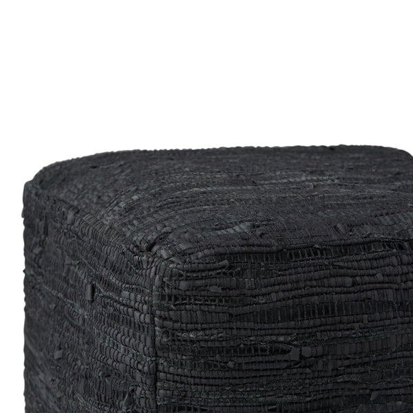 English Elm Fredrik Square Pouf - Stylish Black Buffalo Leather Accent Seat For Comfort & Versatile Use B136P159285