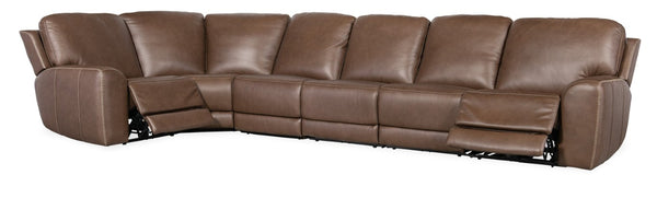 Hooker Furniture Torres Semi-Aniline Leather 5-Piece Sectional With Power Recline, Headrests & Usb Charging功能 118.00 L x 146.00W x 40.50H SS640-6PC2-088