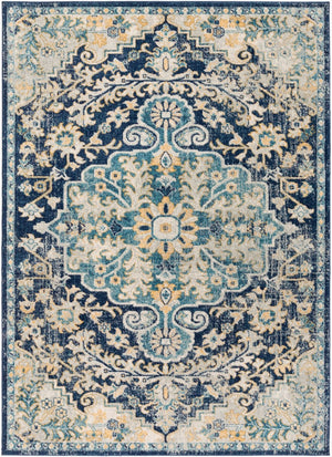 Livabliss Murat Traditional Medallion Polypropylene Area Rug Woven in Turkey for Living Rooms Ink Blue, Aqua 5'3" x 7'3" MUT2320-5373