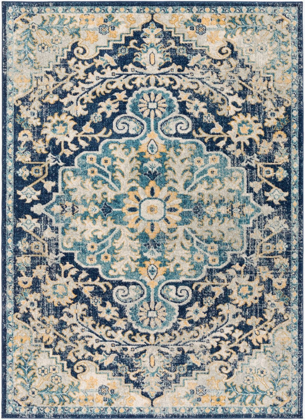 Livabliss Murat Traditional Medallion Polypropylene Area Rug Woven in Turkey for Living Rooms Ink Blue, Aqua 5'3" x 7'3" MUT2320-5373