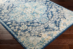 Livabliss Murat Traditional Medallion Polypropylene Area Rug Woven in Turkey for Living Rooms Ink Blue, Aqua 5'3" x 7'3" MUT2320-5373