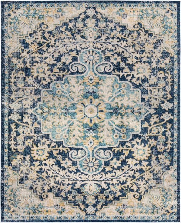 Livabliss Murat Traditional Medallion Polypropylene Area Rug Woven in Turkey for Living Rooms Ink Blue, Aqua 7'10" x 10' MUT2320-71010