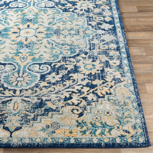Livabliss Murat Traditional Medallion Polypropylene Area Rug Woven in Turkey for Living Rooms Ink Blue, Aqua 5'3" x 7'3" MUT2320-5373