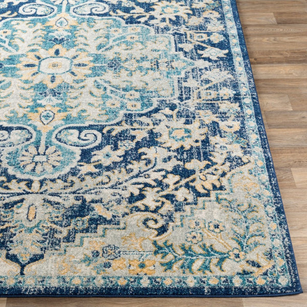 Livabliss Murat Traditional Medallion Polypropylene Area Rug Woven in Turkey for Living Rooms Ink Blue, Aqua 5'3" x 7'3" MUT2320-5373