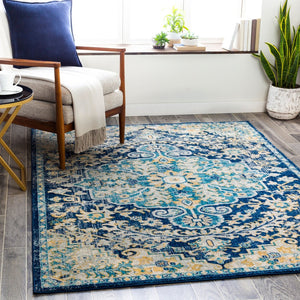 Livabliss Murat Traditional Medallion Polypropylene Area Rug Woven in Turkey for Living Rooms Ink Blue, Aqua 5'3" x 7'3" MUT2320-5373