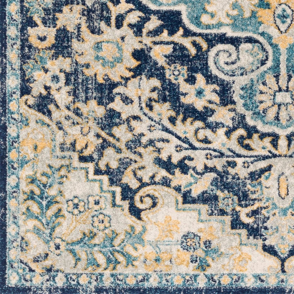 Livabliss Murat Traditional Medallion Polypropylene Area Rug Woven in Turkey for Living Rooms Ink Blue, Aqua 5'3" x 7'3" MUT2320-5373