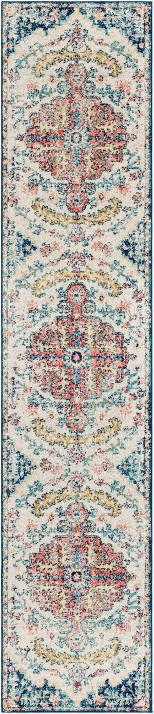 Livabliss Murat Turkish Polypropylene Runner Rug with Traditional Motifs for Hallway Entryway Aqua, Burgandy 2'7" x 12' MUT2321-2712