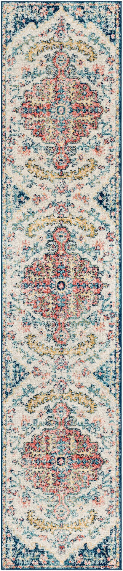 Livabliss Murat Turkish Polypropylene Runner Rug with Traditional Motifs for Hallway Entryway Aqua, Burgandy 2'7" x 12' MUT2321-2712