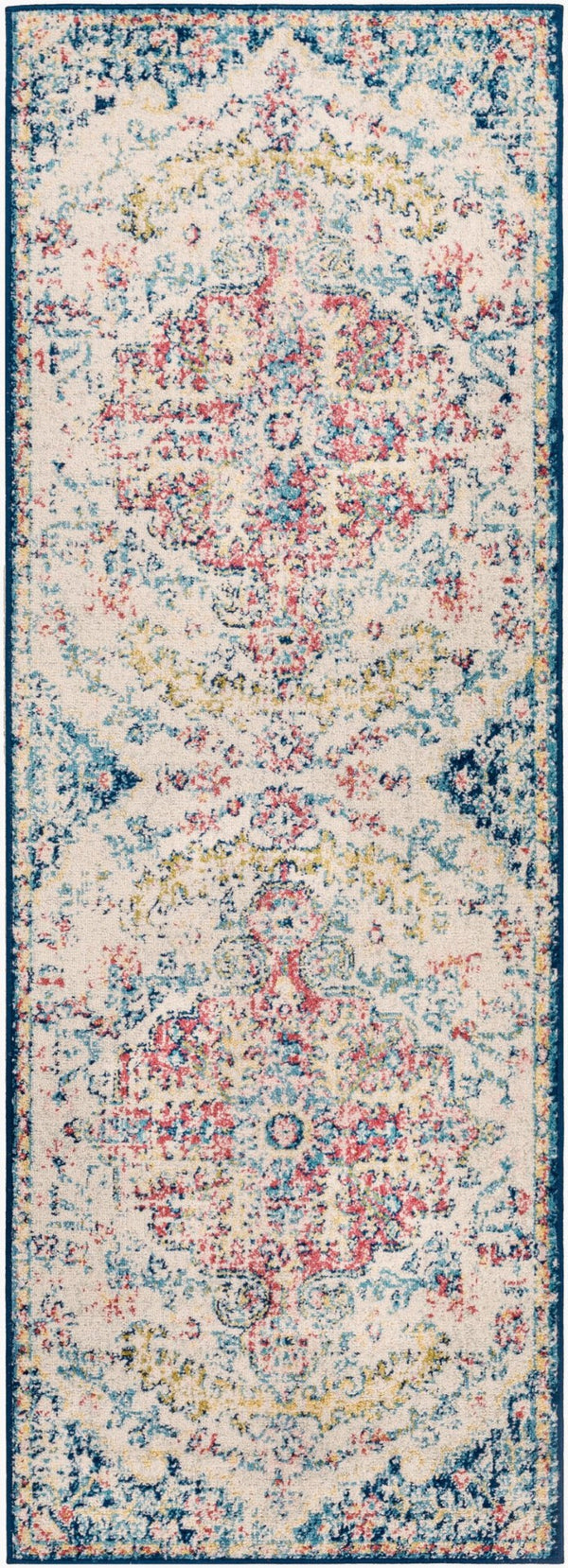 Livabliss Murat Turkish Polypropylene Runner Rug with Traditional Motifs for Hallway Entryway Aqua, Burgandy 2'7" x 7'3" MUT2321-2773