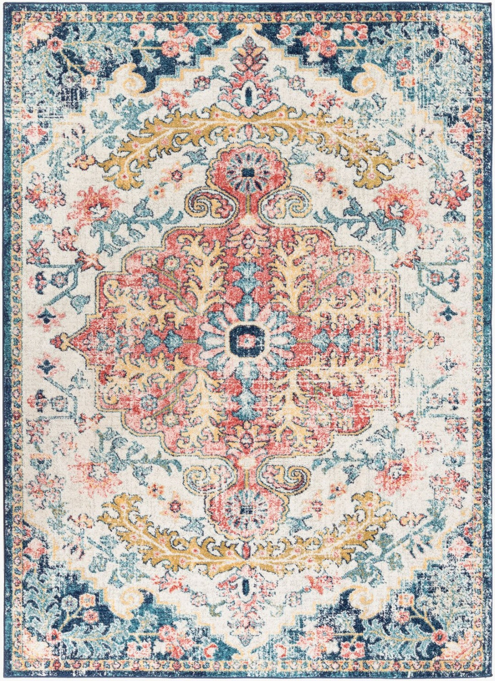 Livabliss Murat Turkish Polypropylene Runner Rug with Traditional Motifs for Hallway Entryway Aqua, Burgandy 8'10" x 12' MUT2321-81012