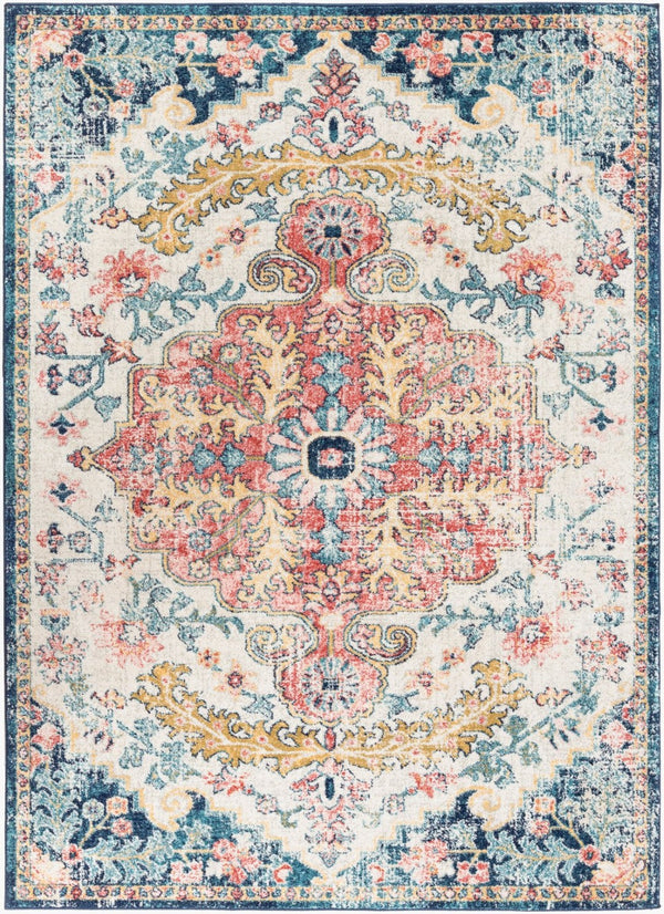 Livabliss Murat Turkish Polypropylene Runner Rug with Traditional Motifs for Hallway Entryway Aqua, Burgandy 8'10" x 12' MUT2321-81012