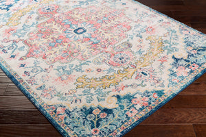 Livabliss Murat Turkish Polypropylene Runner Rug with Traditional Motifs for Hallway Entryway Aqua, Burgandy 5'3" x 5'3" Square MUT2321-53SQ