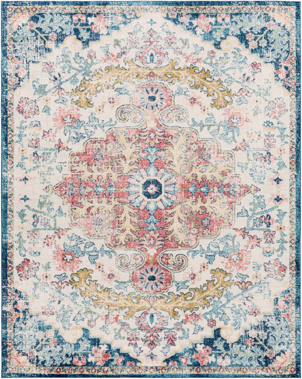 Livabliss Murat Turkish Polypropylene Runner Rug with Traditional Motifs for Hallway Entryway Aqua, Burgandy 7'10" x 10' MUT2321-71010