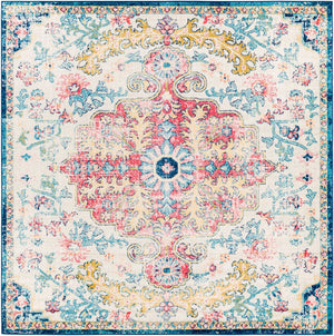 Livabliss Murat Turkish Polypropylene Runner Rug with Traditional Motifs for Hallway Entryway Aqua, Burgandy 7'10" x 7'10" Square MUT2321-710SQ