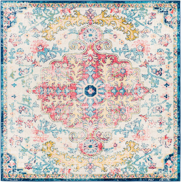 Livabliss Murat Turkish Polypropylene Runner Rug with Traditional Motifs for Hallway Entryway Aqua, Burgandy 7'10" x 7'10" Square MUT2321-710SQ