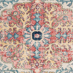 Livabliss Murat Turkish Polypropylene Runner Rug with Traditional Motifs for Hallway Entryway Aqua, Burgandy 5'3" x 5'3" Square MUT2321-53SQ