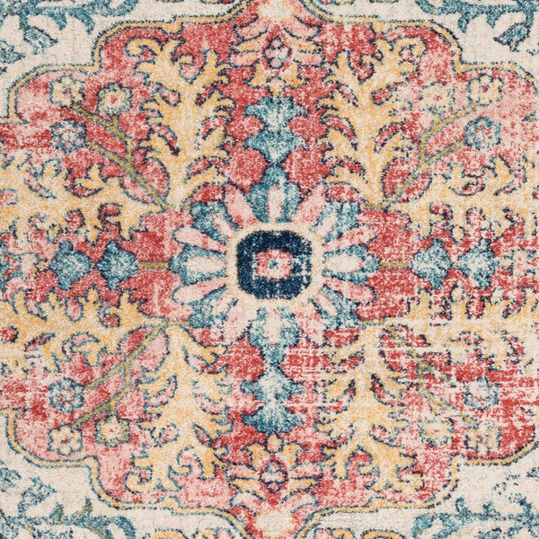 Livabliss Murat Turkish Polypropylene Runner Rug with Traditional Motifs for Hallway Entryway Aqua, Burgandy 5'3" x 5'3" Square MUT2321-53SQ