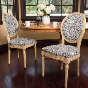 English Elm Kd French Country Rubberwood Dining Chairs Fluted Legs Padded Seat Set of 2 Black White 60352.00BWHI