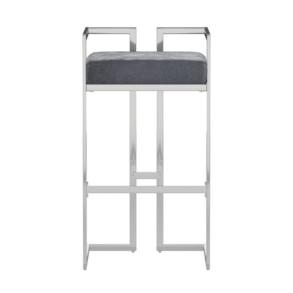 Homelegance By Top-Line Kayden Velvet Upholstered Chrome Metal Bar Stools (Set of 2) Silver Metal