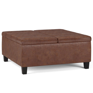 English Elm Ellis - Versatile Distressed Saddle Brown Storage Ottoman Coffee Table With Hidden Compartment B136P159160