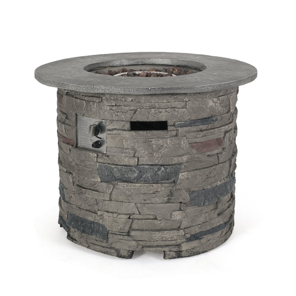 English Elm Outdoor Round Propane Fire Pit Table Mgo Stone Finish 40000 Btu Patio Heater 57564.00GRY-40K