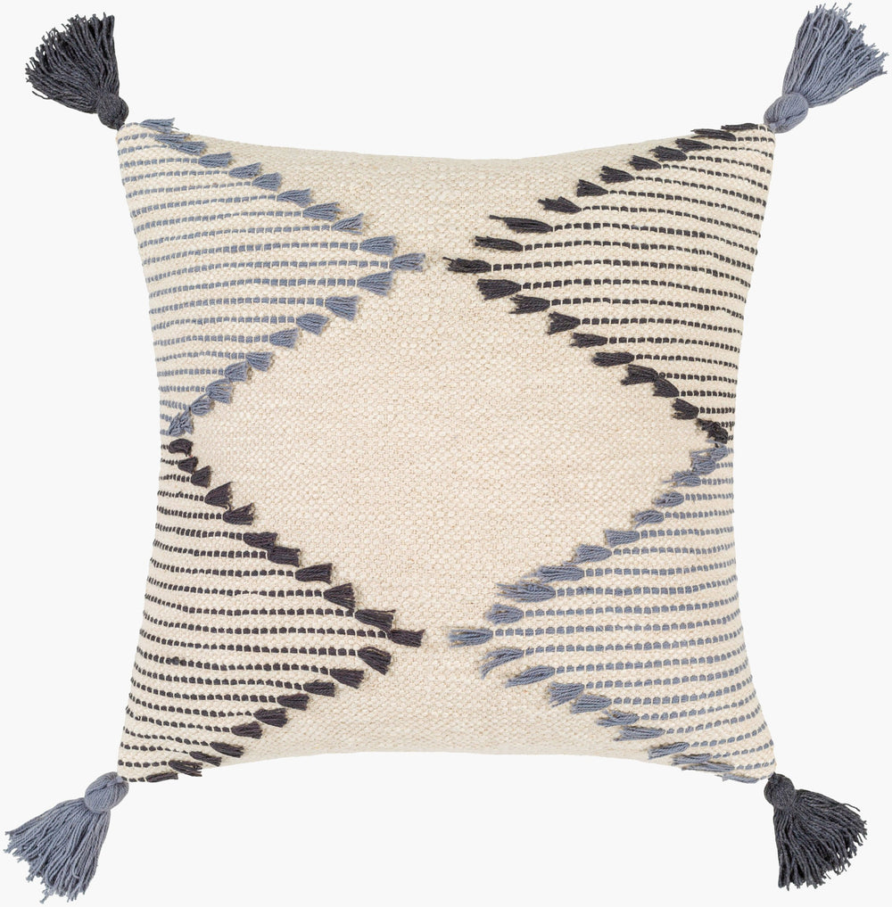 Surya Midvale Bohemian 18" Accent Pillow - Handmade Indian Cotton Decor With Vibrant Colors & Patterns Ivory Cotton,Cotton Mve001-1818p