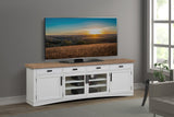 Parker House Americana Modern - Cotton 92 In. TV Console with Hutch and LED Lights Cotton with Weathered Natural Top Poplar Solids / Birch Veneers with Oak Top AME#92-3-COT